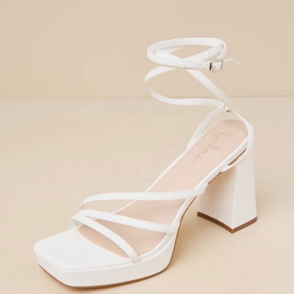 Lulus Antonnia White Strappy High Heel Ankle Wrap Sandals